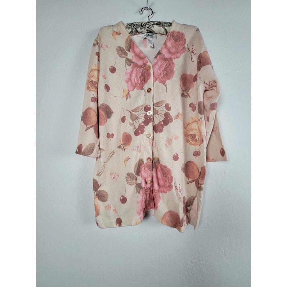 Vintage Gabriella T. Womens Small Pink Floral Cardigan Sweater Made in Italy